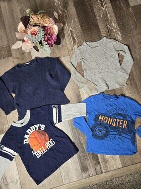 Boys Long Sleeve Blue & Gray Tops Bundle – Pack of 4 – Size 4T